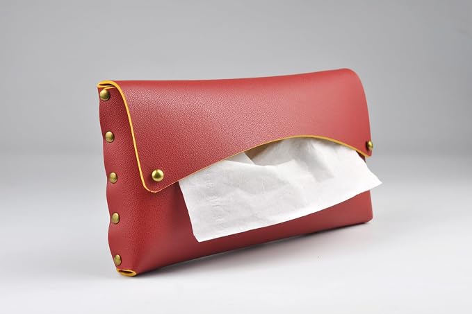 Car Tissue Holder, Tissue Case for Sun Visor, PU Leather Backseat Napkin Holder with Clips (Red)