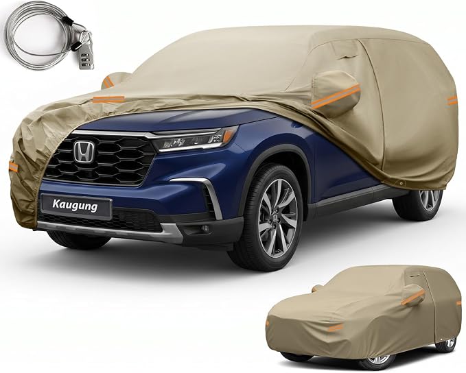 Kaugung Custom Fit Car Cover for Honda Pilot (2008-2026), Heavy Duty All Weather Waterproof Outdoor SUV Cover, Sun Rain Snow UV Protection with Driver Door Zipper, Mirror Pockets & Air Vents