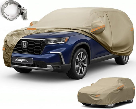 Kaugung Custom Fit Car Cover for Honda Pilot (2008-2026), Heavy Duty All Weather Waterproof Outdoor SUV Cover, Sun Rain Snow UV Protection with Driver Door Zipper, Mirror Pockets & Air Vents