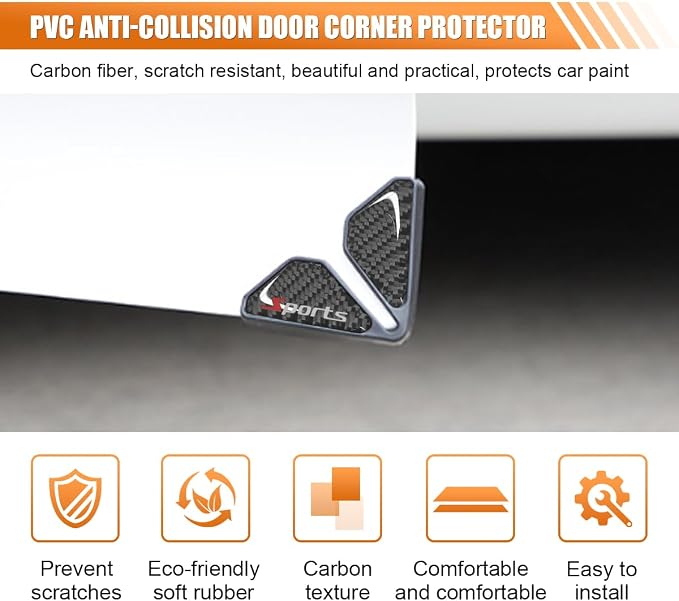 2PCS Car Door Protector Edge Guards for Door Corner, Carbon Fiber Anti-Collision Front Doors Corner Protector Self-Adhesive Sticker, Universal Vehicle Decoration Accessories (Sport Logo)