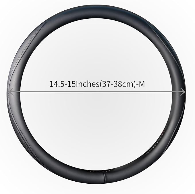 Steering Wheel Cover with Anti-Slip Leather Grip Compatible with Ford, Toyota, Honda, Nissan, and Chevrolet Vehicles for 14.5-15.35 inch Round Steering Wheels Universal Car Accessories