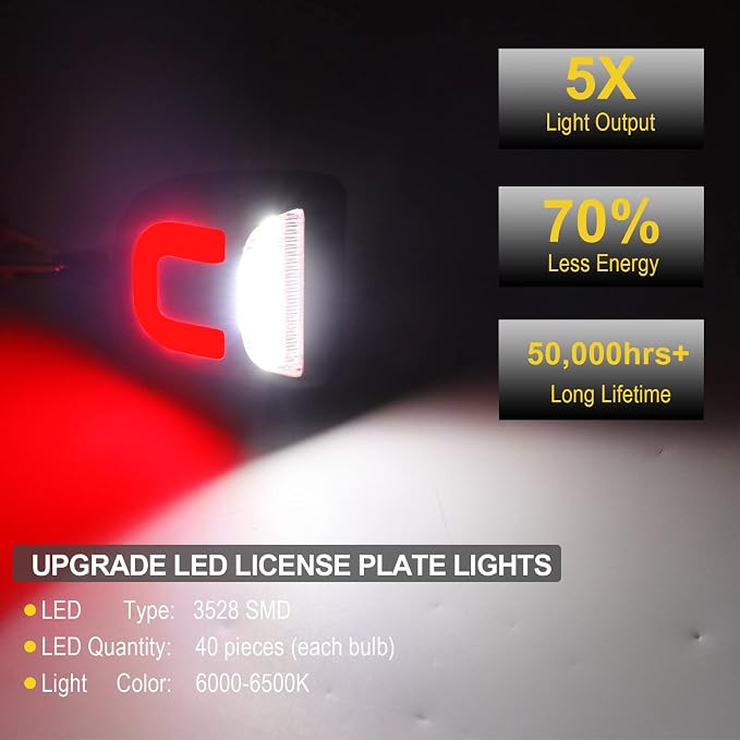 R&F Auto License Plate Lights for Silverado&Sierra 1500 2500 3500 HD | For Avalanche/Tahoe/Suburban/Traverse/Yukon/Yukon XL/Escalade & ESV/EXT Red U-shaped LED Pickup Tag Lamp