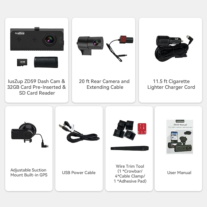 4K 3 Channel Dash Cam Front and Rear - Dash Camera for Cars - 5.8GHz WiFi GPS dashcam with IR Night Vision, 2.5K+1080P*2 Triple Car Camera 3.16" IPS, 32GB Card, G-Sensor, 24H Parking Mode