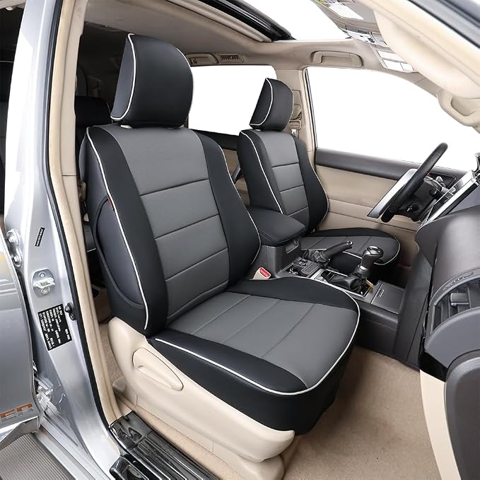 EKR Car Seat Covers Custom Fit for Toyota 4Runner(5 Seats) Full Set | for Toyota 4Runner 2003-2009(Power Front Seats)Full Wrap,Airbag Compatible,Waterproof Pet-resistant,Faux Leather(Black/Gray)