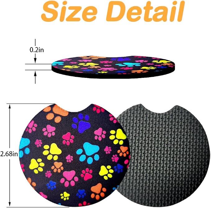 Osilly Car Coasters for Drinks, 2PCS Absorbent Cats Footprints Cup Holders for Women/Men, 2.75 Inch Removable Cup Holder Insert Coaster for Drinks, Car Interior Accessories for Most Cars