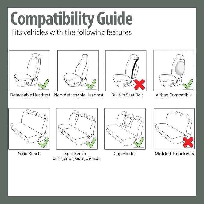 FH Group Car Seat Covers Sports Fabric Three Row Set Black Automotive Seat Covers, Airbag and Split Rear Car Seat Cover Universal Fit Interior Accessories for Cars Trucks and SUV Car Accessories