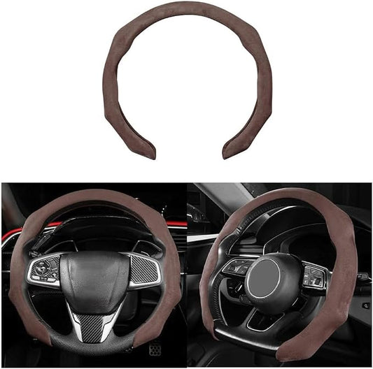 Mandark Car Steering Wheel Cover, Suede Sport Vehicle Steer Wheel Protector Fitting 15 Inch, Non-Slip Comfortable Automotive Interior Decoration Accessories, Universal for Most Cars (Coffee)