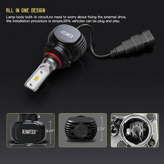 BEAMTECH 900-5 Bulbs, S1 Series HB-3 Fanless 300% Brighter Fog Light | 9005/HB3 Bulbs, 6500K White Light Pack of 2