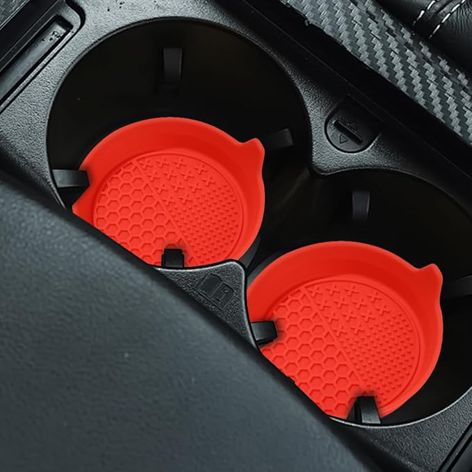 Mandark 4PCS Car Cup Holder Coaster, Silicone Anti-Slip Vehicle Insert Water Bottle Mat, Automotive Interior Insulation Drink Cup Pad Decor Accessories, Universal for SUV, Sedan, Truck (Red)