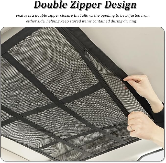 Car Ceiling Cargo Net Pocket for Jeep Renegade 2015–2025, Car Roof Storage Organizer, Double Layer Overhead Cargo Net for Auto with Zip Closure for Trip, Camping,A