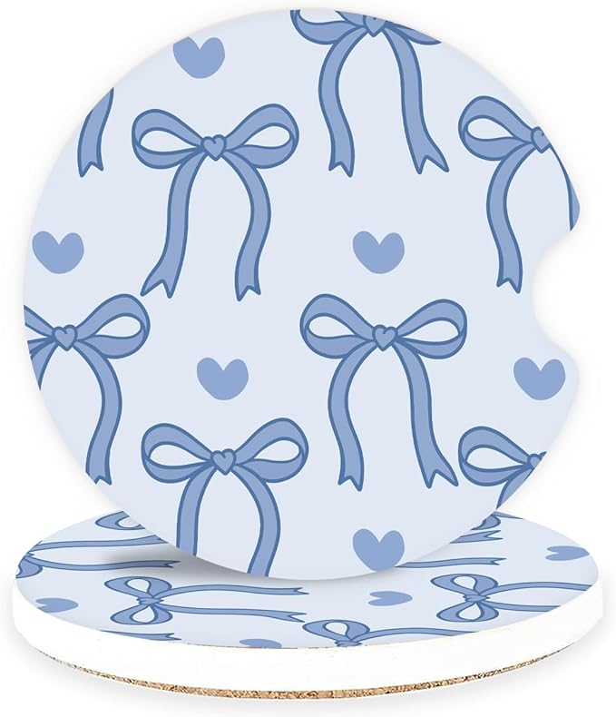 Ceramic Car Coasters – Absorbent Car Cup Holder Coaster Set for Women, Cute Aesthetic Car Accessories for Girls, 2 Pack (Blue)