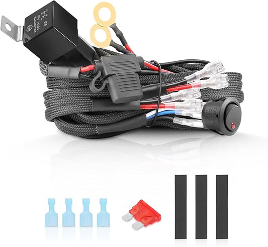 Wiring Harness 2 Leads, AKD Part Light Bar Wire Harness Kit for LED Light Bar Fog Lights w/ 12V 40A Relay Fuse Rocker Switch Wiring Harness for ATV UTV SUV Offroad Trucks Pickup Boat