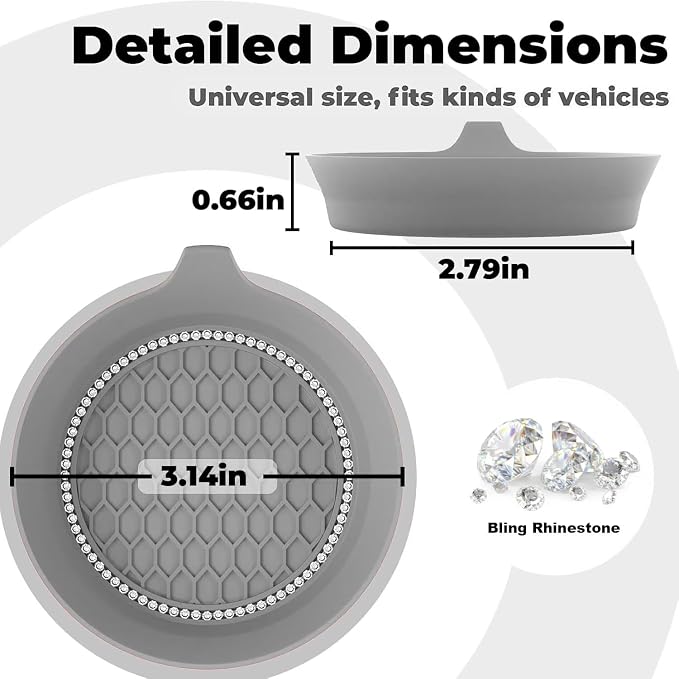 2 PCS Car Cup Coasters, Universal Cup Holder Coaster for Car Accessories, Bling CupHolders Insert for Women Non-Slip Silicone Car Cup Holder Coasters