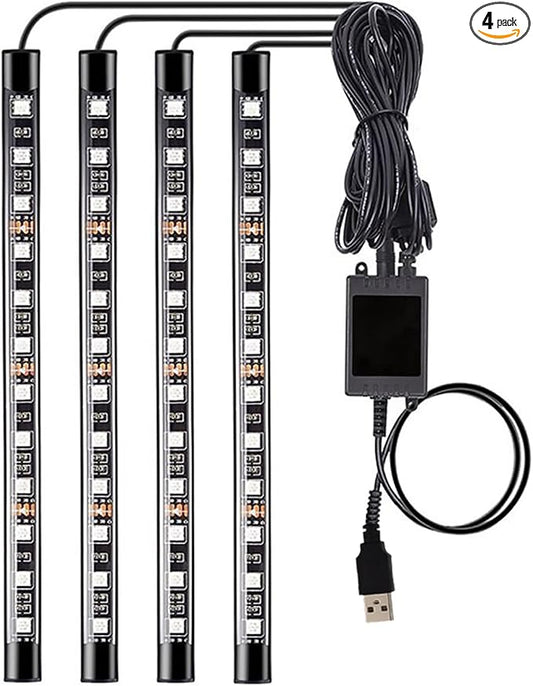 Led Interior Car Lights, Controller Led Lights for Cars, Multicolor Music Underglow Lighting Kits with Wireless Control and Sound Active Function, 4pcs 48 USB LED Interior Lights, DC 5V