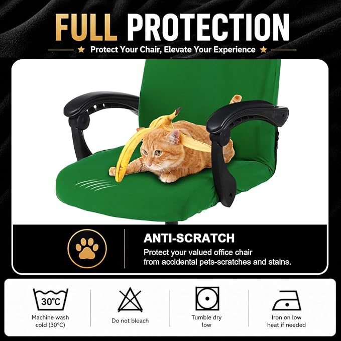 Elastic Computer Chair Cover with Durable Zipper - Protective Removable Washable Universal Office Desk Chair Seat Slip Cover - Stretchy Soft Anti-dust Desk Chair Seat Protector for Pets, Green