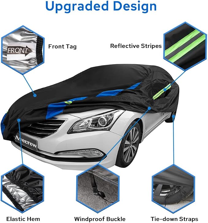 Avecrew Car Cover Waterproof All Weather for Automobiles, Outdoor Heavy Duty Full Exterior Covers for Sedan(194"-208")