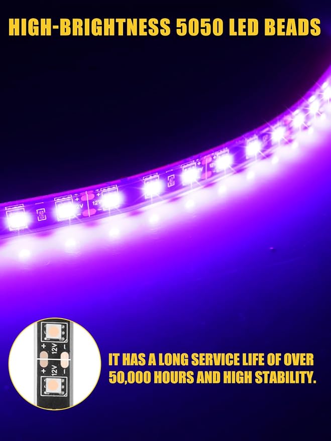 Car LED Strip Lights IP68 Waterproof Cuttable 24inch Pink 4 Pcs | 12V Footwell & Underbody Lights, 5050 SMD Beads, Interior & Exterior Light, Fits SUVs, Trucks, Motorcycles, Boats, Golf Carts