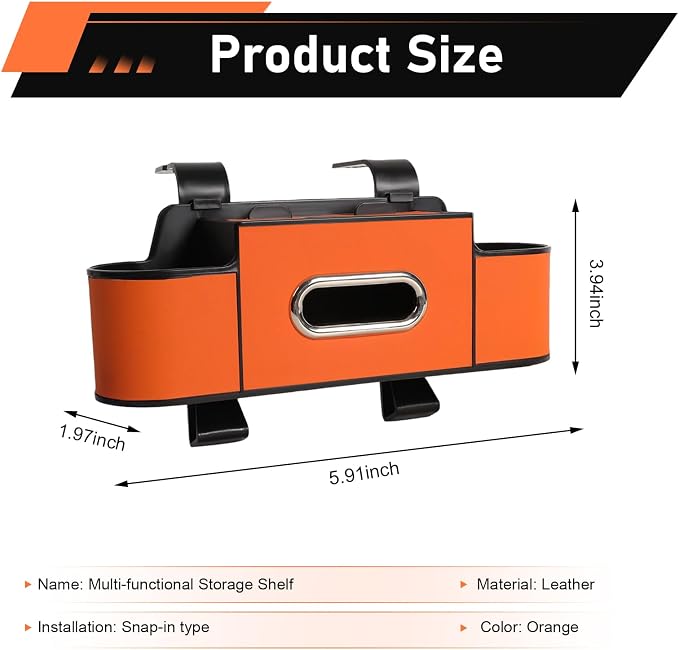 4-in-1 Back Seat Car Organizer, Leather Multifunctional Seat Back Storage with Phone Holder Tissue Box Cup Holders Hooks, Waterproof Hanging Organizer, Universal for Most Cars (Orange)