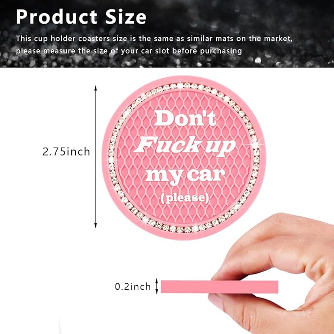 Ziciner 2 Pack Bling Car Cup Holder Coaster, 2.75 Inch Anti-Slip Auto Insert Cup Coaster, Crystal Car Drink Cup Mat Perfect for Women Girls, Universal Interior Decor Accessories (Pink)