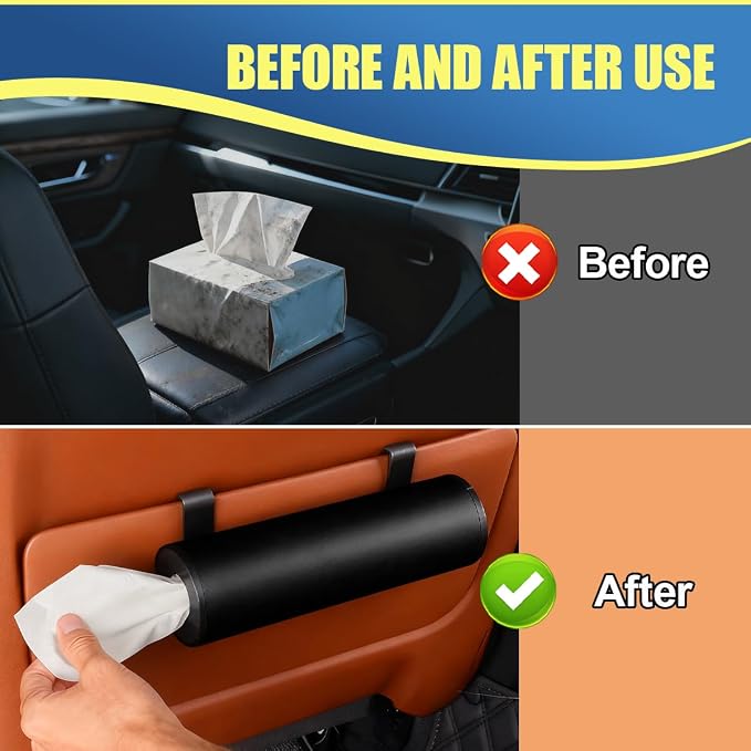 Car Tissue Holder, Cylinder Tissue Box, Refillable Travel Tissues Container, Portable Vehicle Tissue Case for Car Sun Visor, Backseat, Cup Holder, Universal for Cars Office Home (Black)