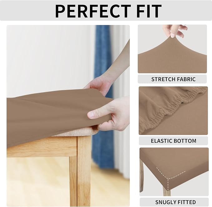Easy-Going 100% Waterproof Seat Covers for Dining Room Chairs Set of 6, Stretch Chair Seat Slipcovers Protector Removable and Washable Kitchen Dining Chair Covers, Camel