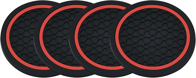 4PCS Car Cup Holder Coasters - 2.75 Inch Non-Slip Insert Water Bottle Holder Pads, Dustproof Automotive Interior Accessories Mat, Universal for Vehicles, Trucks, RVs (Red)