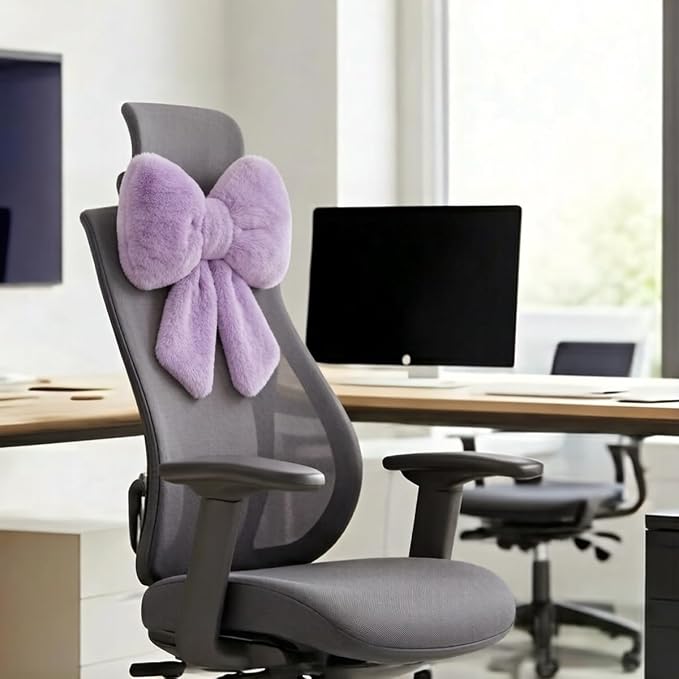 Sexysamba 2 Pcs Plush Bow Car Headrest Neck Pillow Cute Bow Pillow for Car Seat Décor Soft Neck Support for Comfortable Driving Traveling Office Fluffy Head Rest Cushion, Purple