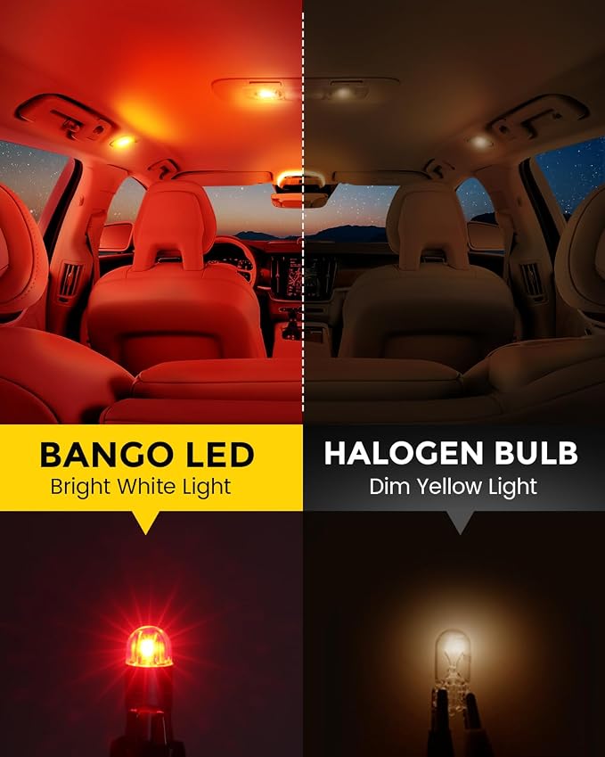 BANGO 194 LED Bulb, Super Bright 168 T10 2825 W5W LED Replacement Bulbs for Car Interior Dome Map Door Courtesy Trunk Side Marker License Plate Lights, Brilliant Red (Pack of 10)