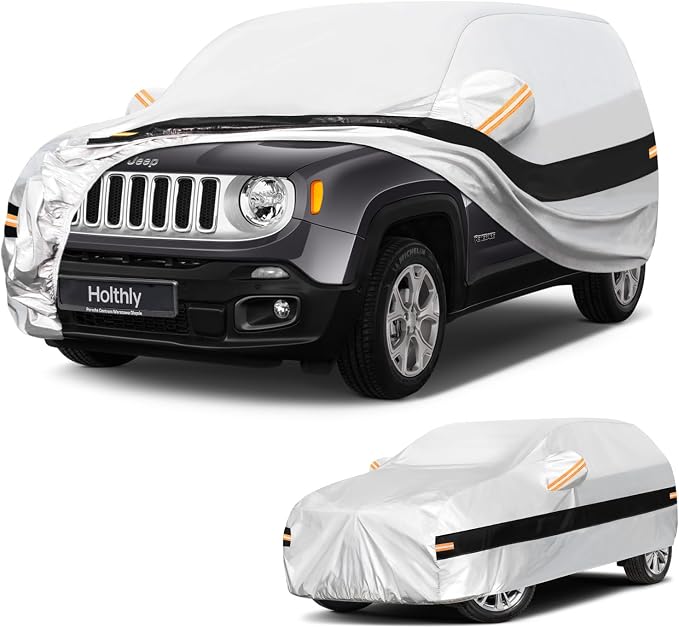 10 Layers SUV Car Cover Custom Fit for Jeep Renegade (2014-2026), Waterproof All Weather for Automobiles, Outdoor Full Cover Sun Dust Rain Protection with Cotton. Silver