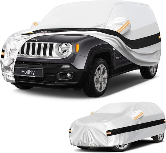 10 Layers SUV Car Cover Custom Fit for Jeep Renegade (2014-2026), Waterproof All Weather for Automobiles, Outdoor Full Cover Sun Dust Rain Protection with Cotton. Silver