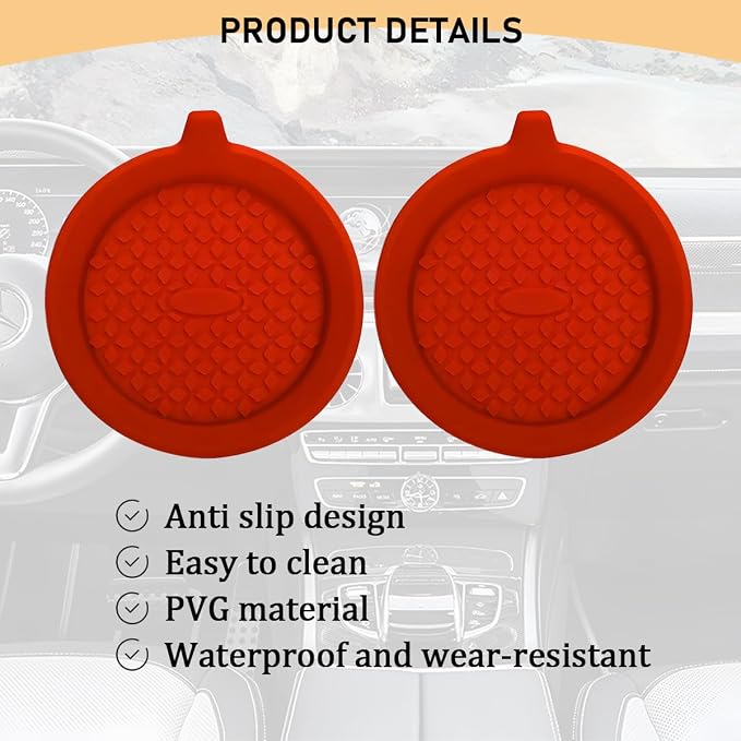 4PCS Car Cup Holder Coaster, Silicone Non-Slip Shockproof Vehicle Drink Cup Insert Mat, Dustproof Embedded Automotive Interior Water Bottle Pad, Universal for SUV Van Truck (Red)