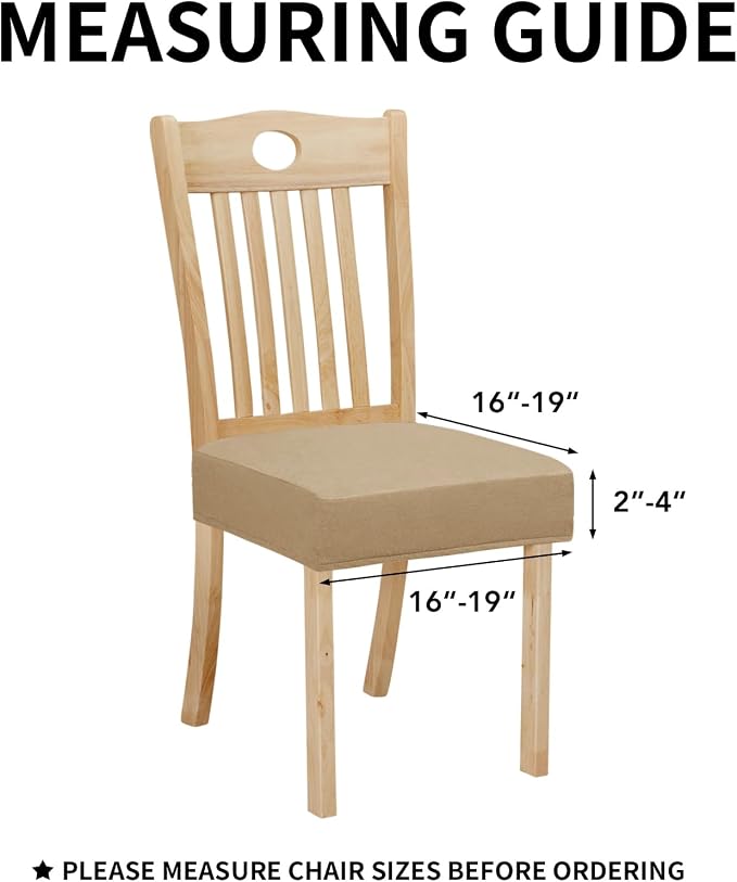 Easy-Going 100% Waterproof Seat Covers for Dining Room Chairs Set of 8, Stretch Chair Seat Slipcovers Protector Removable and Washable Kitchen Dining Chair Covers, Khaki