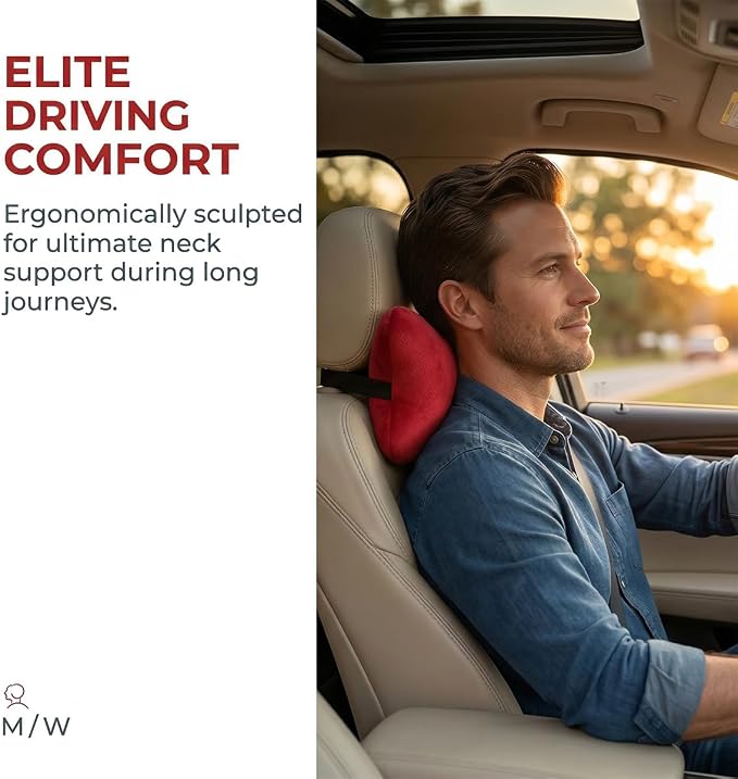 2PCS Car Neck Pillow, Soft Comfortable Vehicle Seat Neck Support Pillow Cushion for Relief Driving Fatigue, Breathable Auto Interior Headrest Neck Rest Pad, Universal for Vehicles (Red)