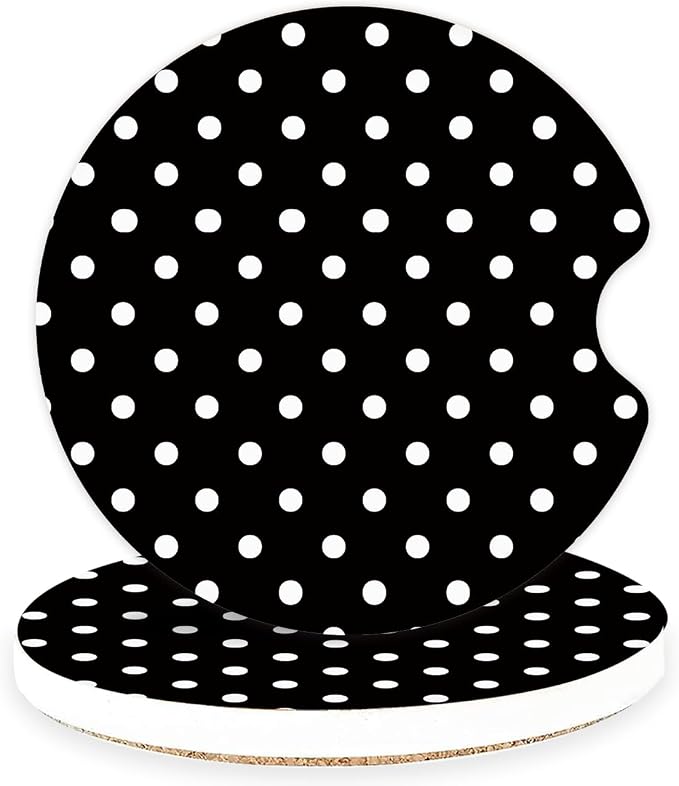 Ceramic Car Coasters – Absorbent Car Cup Holder Coaster Set for Women, Cute Aesthetic Car Accessories for Girls, 2 Pack (Jet Black)