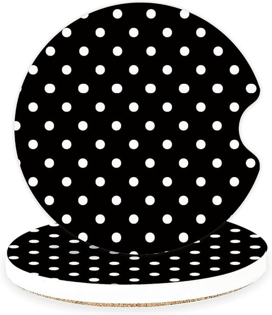Ceramic Car Coasters – Absorbent Car Cup Holder Coaster Set for Women, Cute Aesthetic Car Accessories for Girls, 2 Pack (Jet Black)