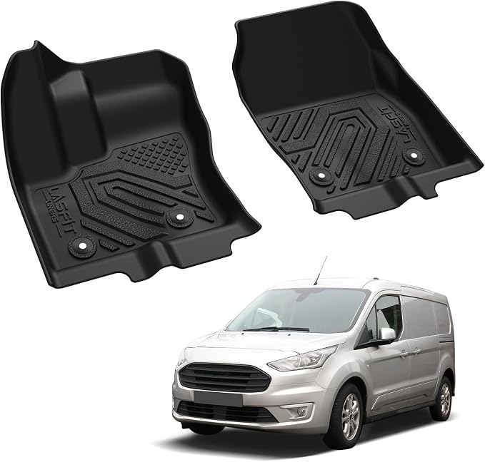 LASFIT Floor Mats for 2014-2021 Ford Transit Connect Vinyl Floor(Not for Carpet) with Floor Posts, All Weather Protector TPE Car Floor Liner for Transit Vans
