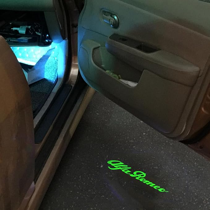 2pcs Non-Fading LED Car Door Logo Lights Courtesy Projector Laser Welcome Light Ghost Shadow Puddle lamp for Giulia Stelvio Giulietta Mito Tonale 147 159 166 Accessories (Green light-HD/2pcs)