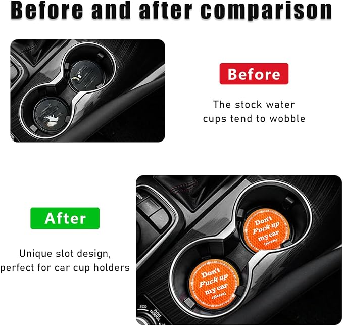 2 PCS Bling Car Cup Coaster, 2.75 Inch Anti-Slip Cup Holder Insert Coasters, Crystal Rhinestone Auto Drink Car Cup Mat for Women Girls, Universal Interior Car Accessories (Orange)