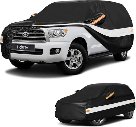 10 Layers SUV Car Cover Custom Fit for Toyota Sequoia (2000-2026), Waterproof All Weather for Automobiles, Outdoor Full Cover Sun Dust Rain Protection with Cotton. Black