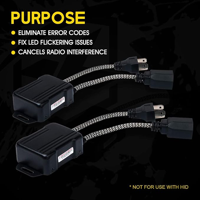 H4/9003 LED Canbus Decoder Anti Flicker Harness for Headlight Bulbs | Premium Nylon Braided Cable, Heat-Resistant, Plug N Play, Pack of 2