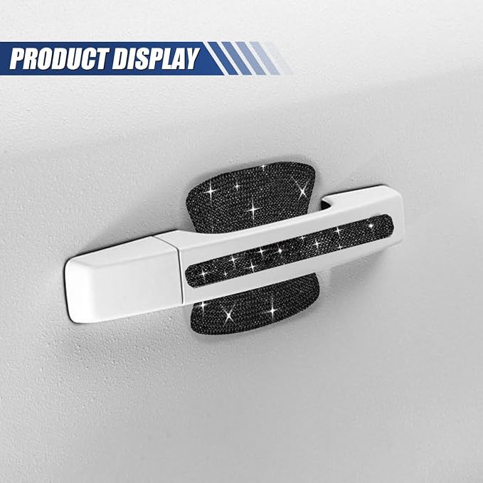 ZIMISI 10PCS Bling Car Door Handle Protector, Crystal Rhinestone Anti-Scratch Car Bowl Decoration Sticker Decal, Universal Auto Exterior Door Protective Covers Accessories for Women (Black)