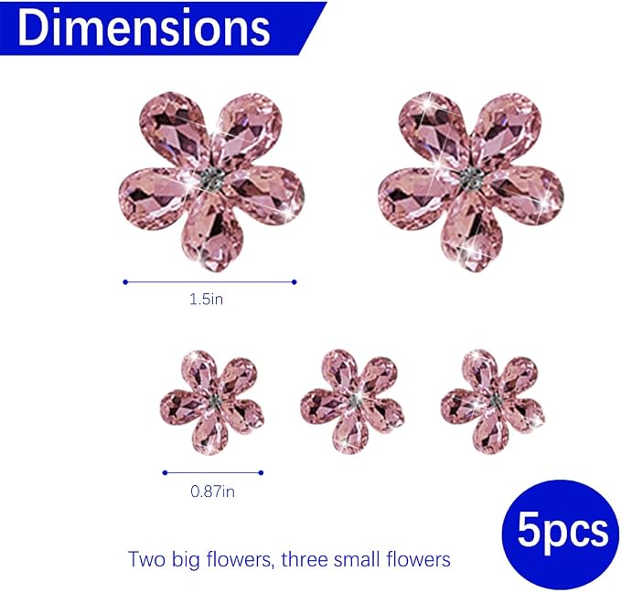 Zpana Bling Daisy Flower Car Air Vent Clips, 5PCS Sparkling Crystal Rhinestone Cute Vehicle Air Conditioning Clamp, Diamond Auto Air Outlet Clip Decor for Women Girls, Universal Fit (Pink)