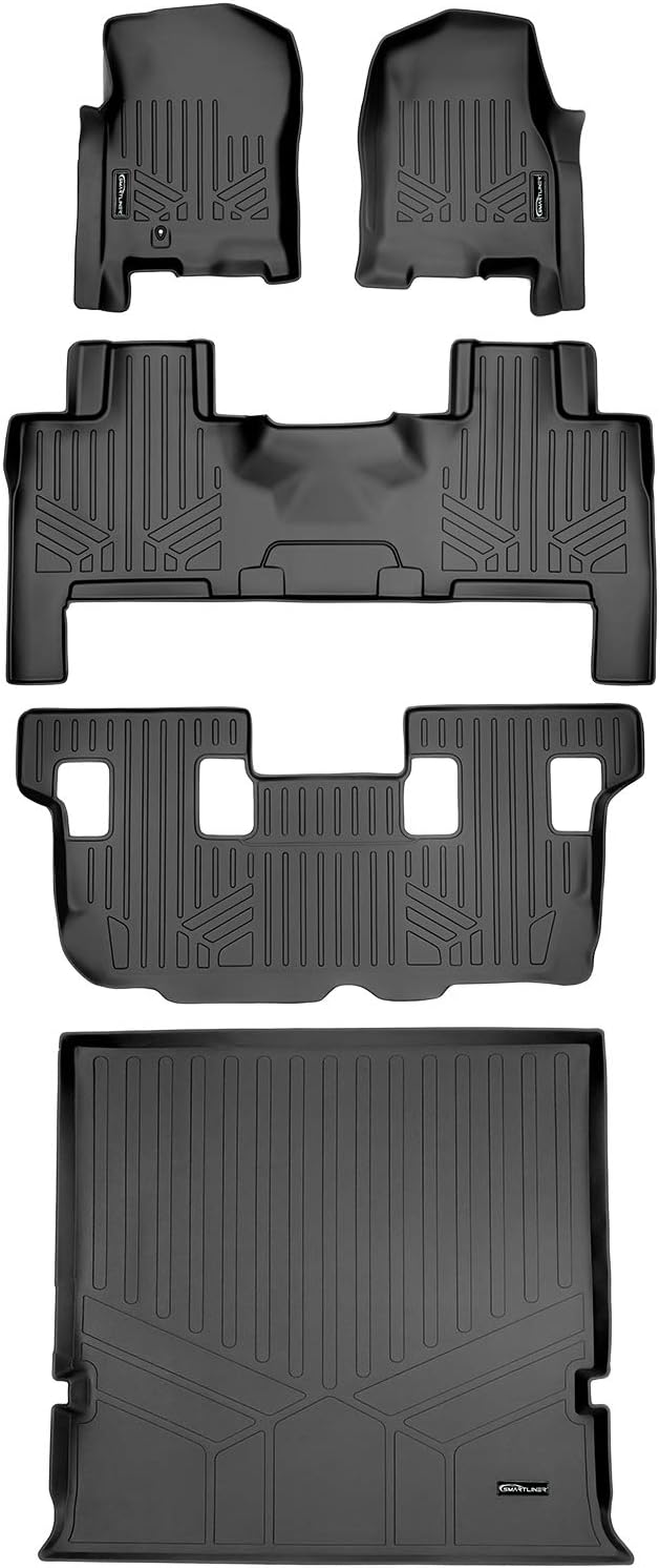 SMARTLINER Floor Mats and Cargo Liner Behind 2nd Row Set Compatible with 2007-2010 Ford Expedition