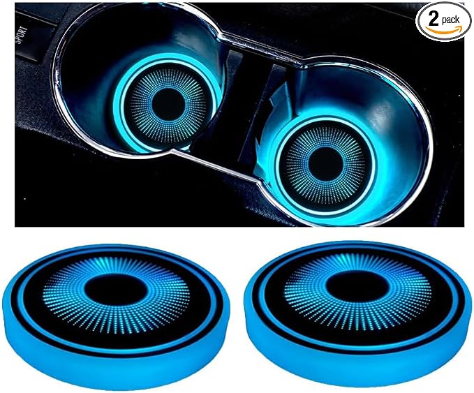 Mandark LED Car Cup Holder Lights, 2PCS Waterproof 7 Colors Changing Vehicle USB Charging Coaster Pad, Auto Interior Atmosphere Lamp Cup Mat Accessories, Universal for SUV Sedan Truck (Colorful)