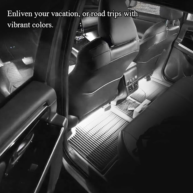 Car LED Strip Light, Car Interior Lights, 12V 24 LED Auto Under Dash Atmosphere Lights with USB Port, Auto Atmosphere Under Dash Lighting Kit for Vehicles (White, USB)