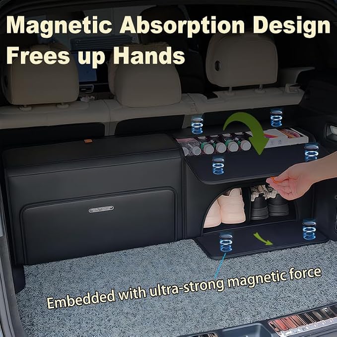 GMQ Double-layer Trunk Organizers for Car,Double Door Car Organizers and Storage Shoes for SUV,Magnetic Lid with Collapsible Storage, Large Capacity for SUV, Truck, MPV (Black, L-21.5×13×12.5 IN)