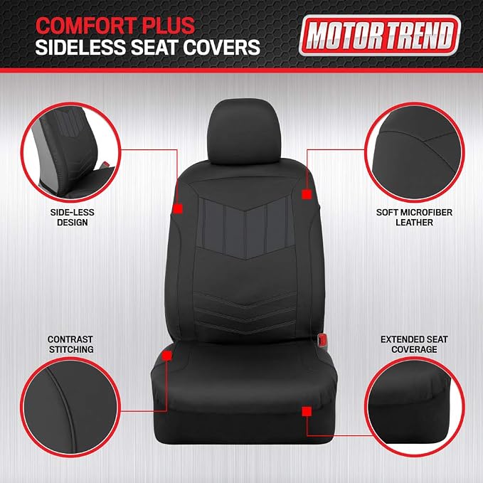 Motor Trend Super Sport Gray Faux Leather Seat Covers, Front Seats – Modern Two-Tone Design, Easy to Install Seat Protectors, Interior Covers for Car Truck Van and SUV