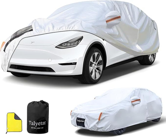 Tesla Model Y Car Cover (2020-2026) Waterproof All Weather, Heavy Duty Car Covers with Driver Door Zipper, Outdoor Rain Snow UV Protection