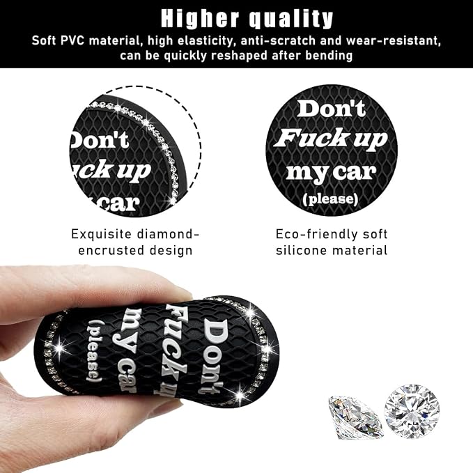 Ziciner 2 Pack Bling Car Cup Holder Coaster, 2.75 Inch Anti-Slip Auto Insert Cup Coaster, Crystal Car Drink Cup Mat Perfect for Women Girls, Universal Interior Decor Accessories (Black)