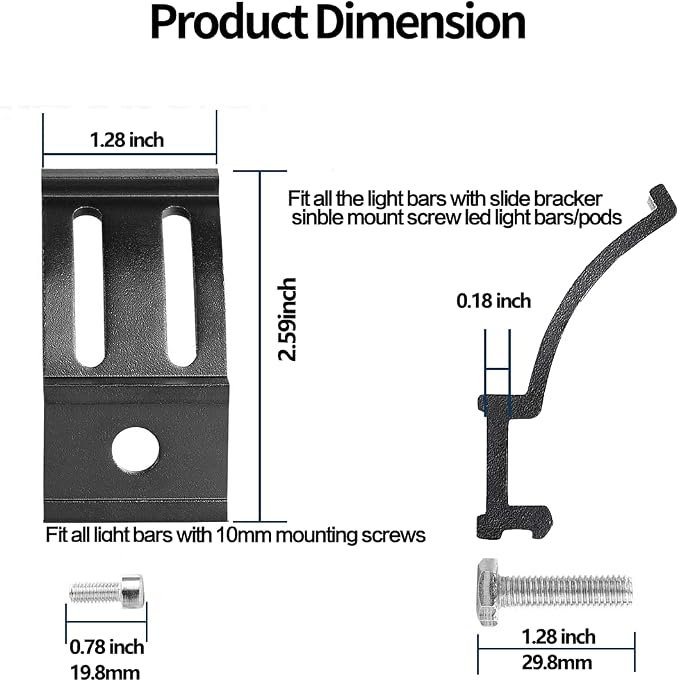 Slide Mounting Bracket LED Bar Base Mounting Brackets Universal Adjustable Side Bracket Kit for Most Work Lights Pod Lights from 4 inch up to 52 inch (Pack of 2)